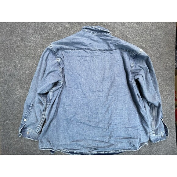 VTG ORVIS Shirt Men XXL Blue Fleece Lined Denim Button Jacket Pockets - Picture 2 of 8